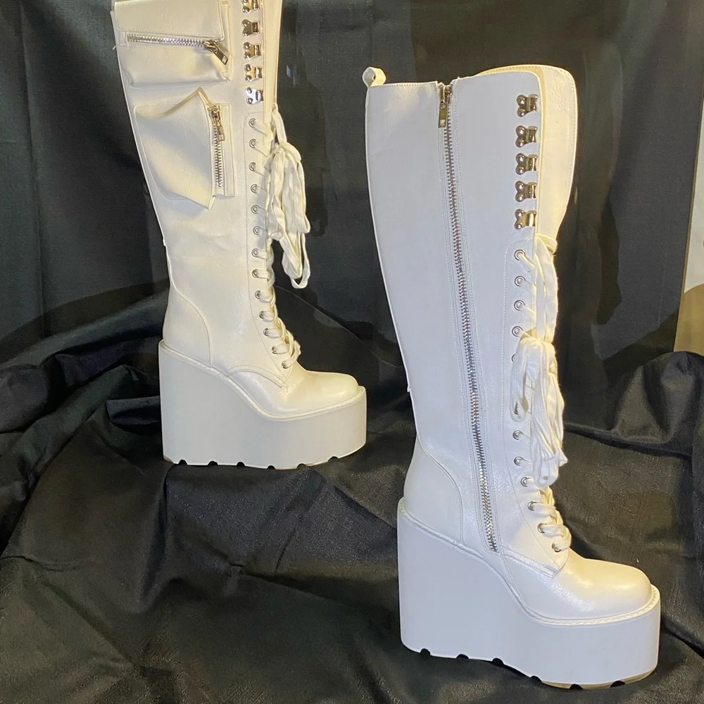 White Platform Knee-High Boots - Picture 4 of 10